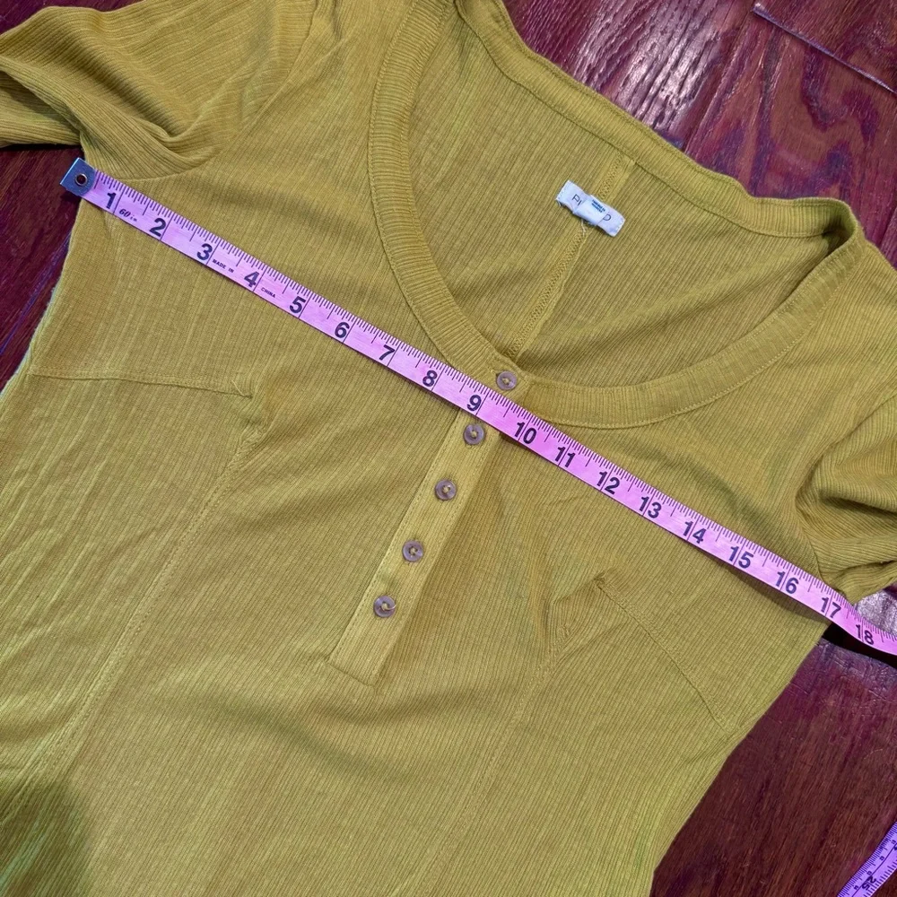 Anthropologie Pilcro Chartreuse Yellow Long Sleeve Henley Top - Picture 7 of 11